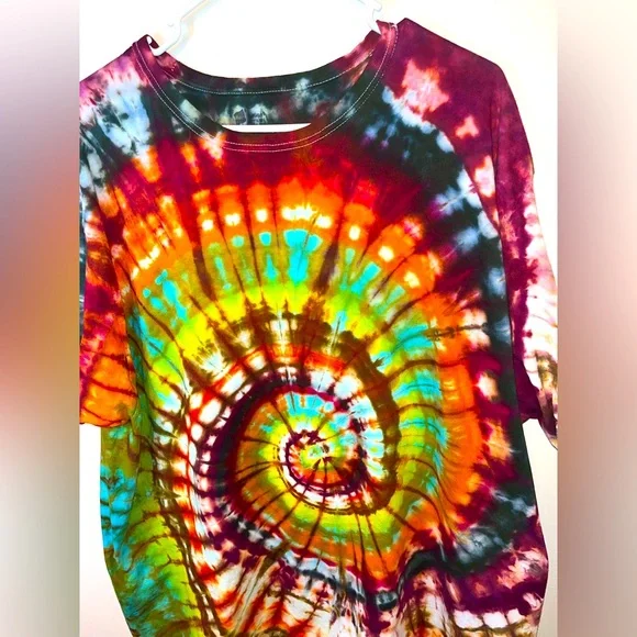 Custom Made Ice Dye Tie-Dye T-Shirt Crew Neck Size 3X Unisex Fall Colors Hippie - Picture 4 of 6